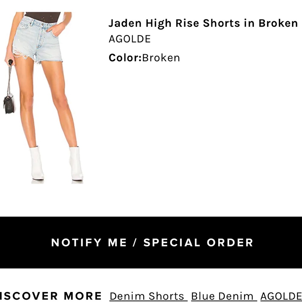 AGOLDE Jaden High Rise Shorts in Broken size 28